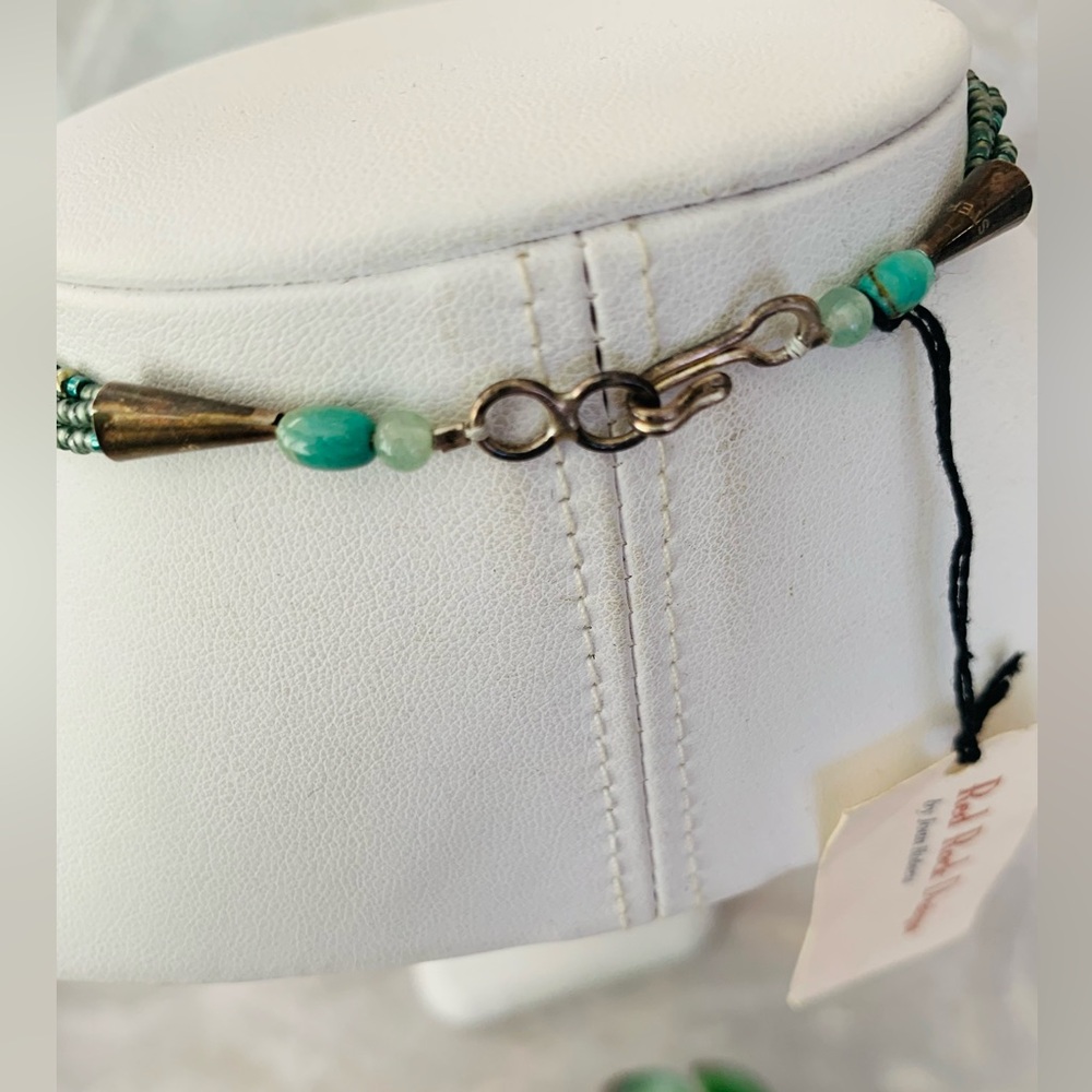 Aventurine Turquoise and Sterling Silver Beaded Artisan Necklace - Picture 4 of 6